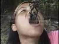 Девушка ест черного скорпиона (3.1 мб)