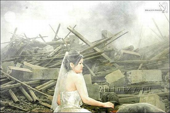 Свадьба во время землетрясения в Китае (13 фото)