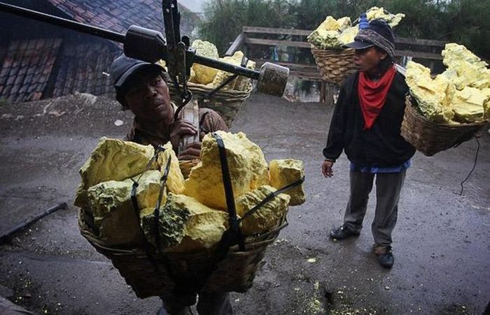 Добыча серы в Индонезии (19 фото)