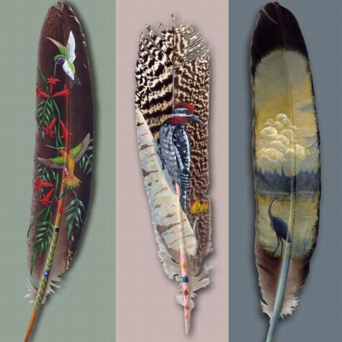 Рисунки на перьях (10 фото)