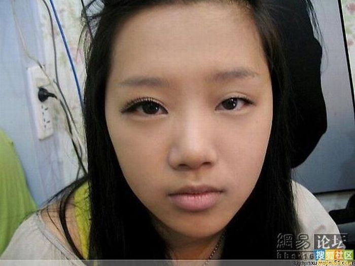 Азиатская девушка до и после макияжа (13 фото)