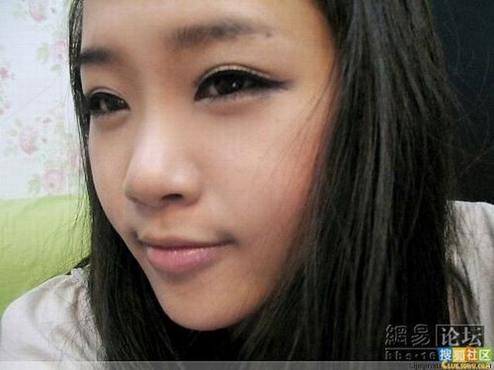Азиатская девушка до и после макияжа (13 фото)