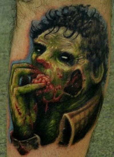 Классная подборка страшных татуировок с зомби. 