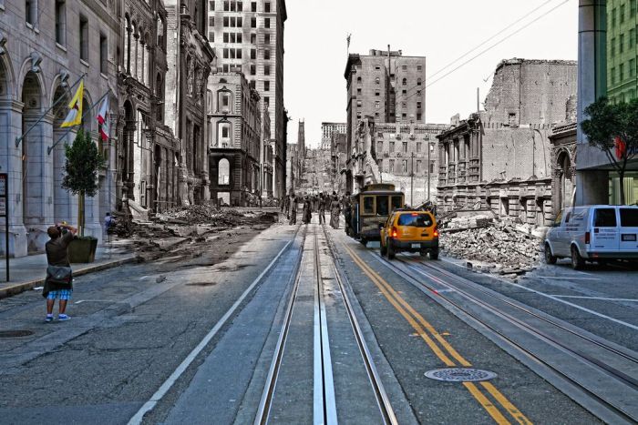 Сан-Франциско после землетрясения 1906 года и в наши дни (25 фото)