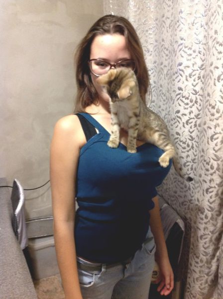 Сладкая парочка: девушка и котенок (4 фото)