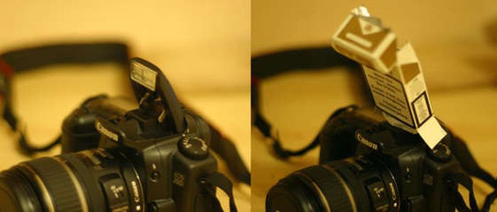 Светорассеиватель для вспышки фотоаппарата из пачки сигарет (5 фото)