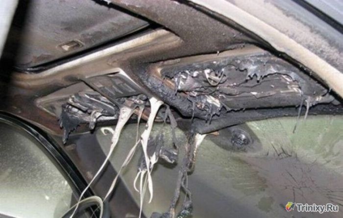 Последствия короткого замыкания в машине (5 фото)