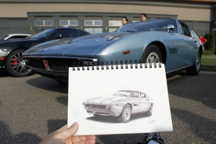 Нарисованные автомобили в фотографиях (31 фото)