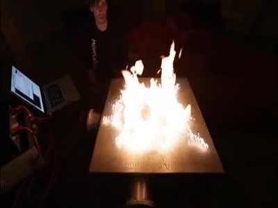 Крутой огненный девайс, реагирующий на тембр музыки (4.7 мб)
