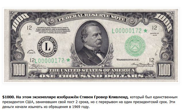 Самые крупные купюры американских долларов (5 фото)