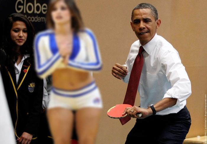 Фотожабы Барака Обамы, играющего в настольный теннис (31 фото)