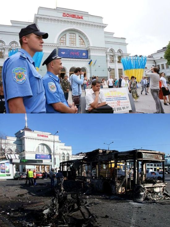 Донецк и Луганск до и после войны (30 фото)