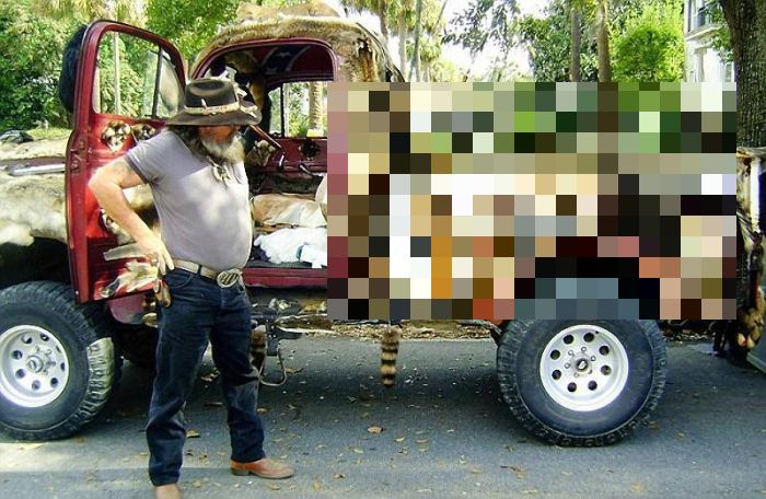 Раритетный пикап Ford обвесили трупами 50-ти животных (10 фото)