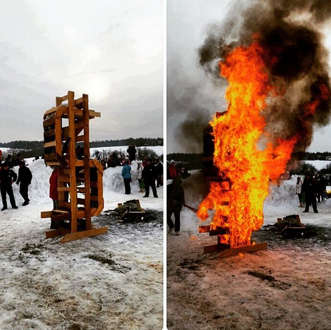 В усадьбе Мураново на Масленицу сожгли деревянный символ доллара (6 фото)
