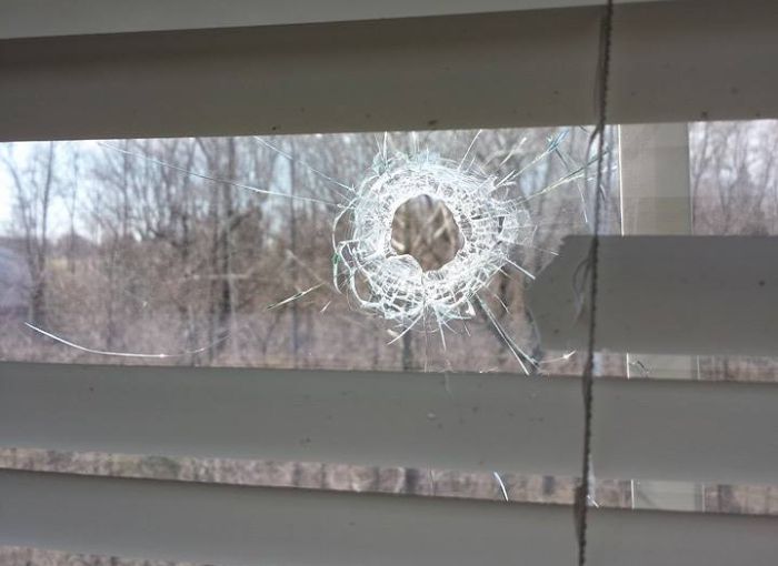 Шальная пуля угодила в дом (3 фото)