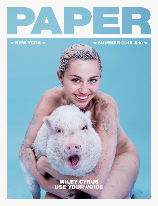 Майли Сайрус и ее свинка Бубба Сью снялись для журнала Paper. НЮ (9 фото)