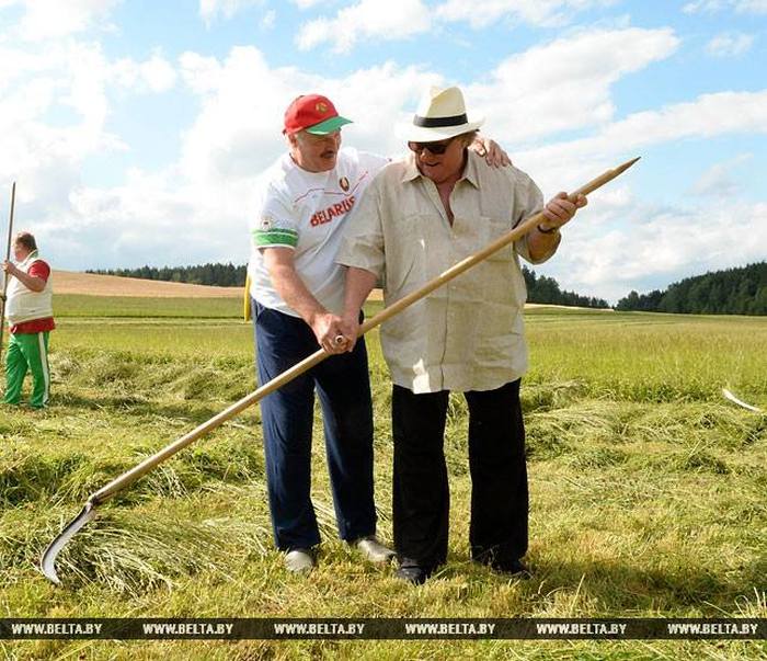 Жерар Депардье и Александр Лукашенко вместе накосили сена (6 фото)