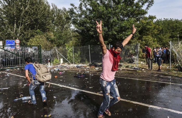 Беженцы предприняли попытку штурма закрытой венгерской границы (15 фото + видео)