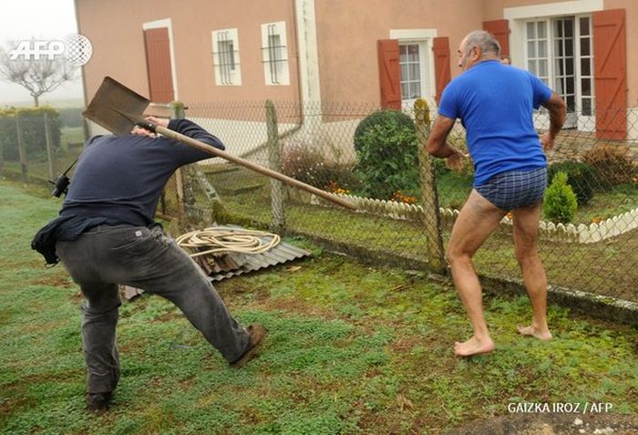 Фермер в трусах и с лопатой напал на активистов (25 фото)