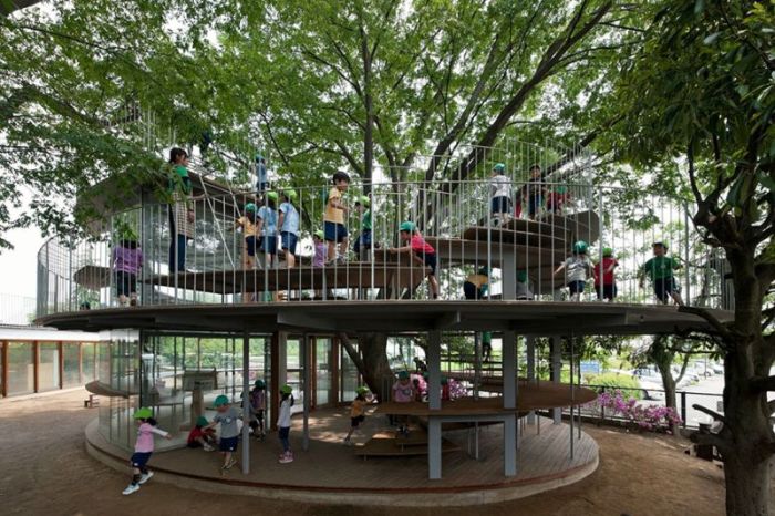 Детская игровая площадка вокруг дерева (7 фото)