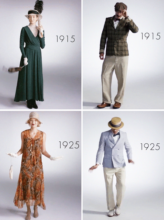 Эволюция мужской и женской моды за последние 100 лет (12 гифок)