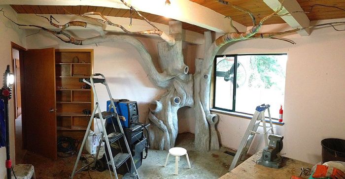 Самодельное дерево, превратившее комнату дочери в сказочный мир (12 фото)