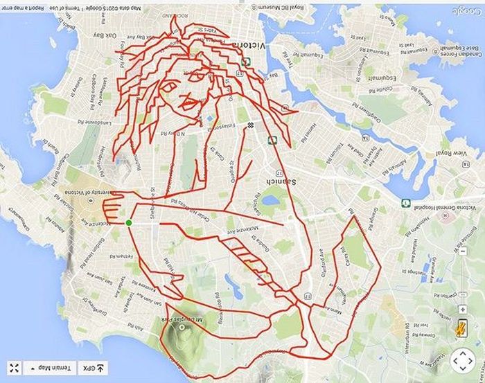 Художник создает прикольные рисунки с помощью велосипеда и GPS-трекера (9 картинок)