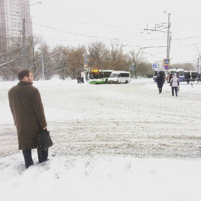 Сильный снегопад частично парализовал движение в Москве (13 фото)