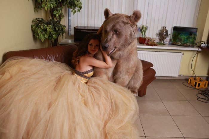 Смелая фотосессия девушки с медведем (20 фото)