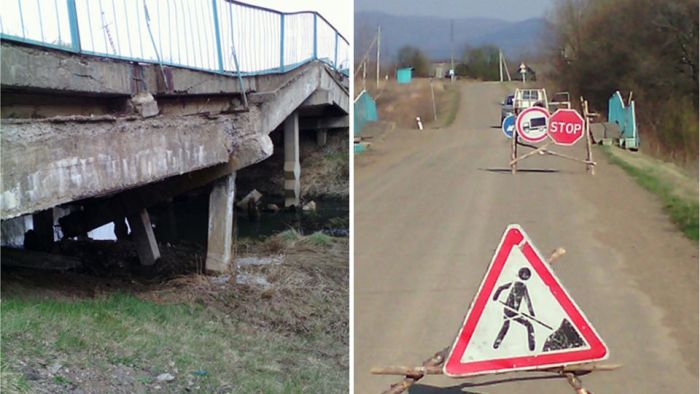 Третий за два месяца мост обрушился в Приморье (4 фото)