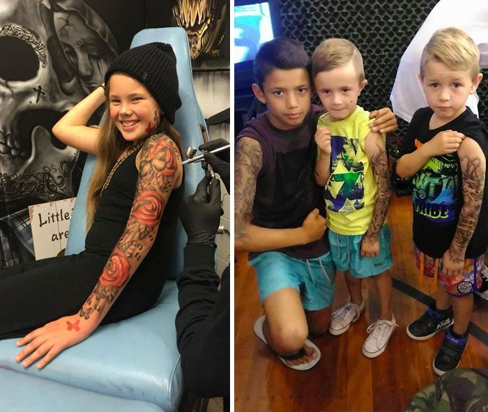 Тату мастер из Новой Зеландии порадовал детишек временными татуировками (7 фото)