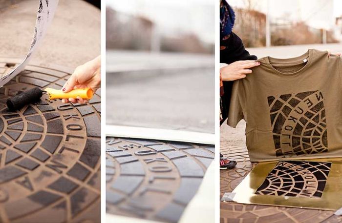 Художники печатают принты на футболках с помощью канализационных люков (7 фото)