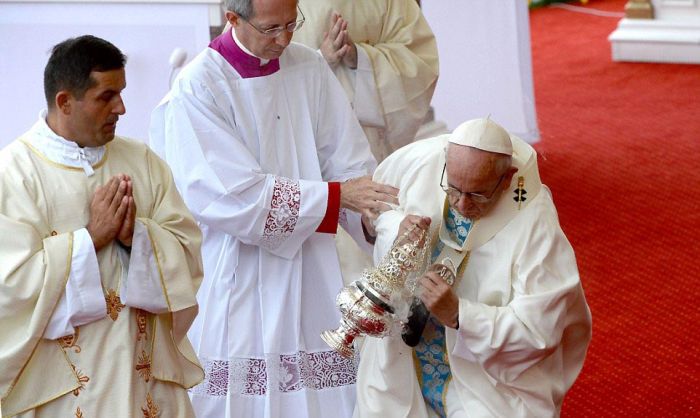 Папа Римский Франциск упал перед началом мессы в Польше (8 фото + видео)