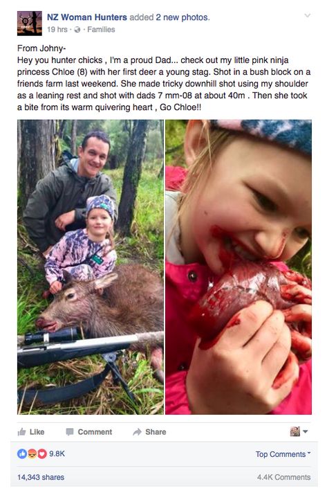 Охотник из Новой Зеландии скормил сердце только что убитого оленя 8-летней дочери (фото)