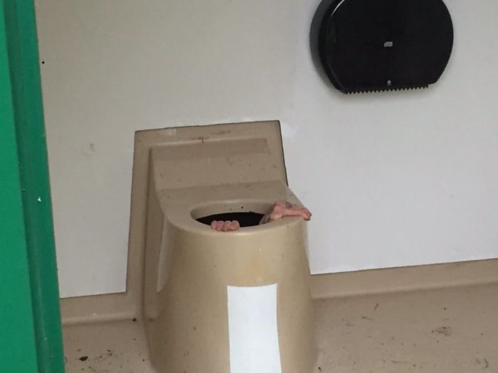 В Норвегии парень полез в общественный туалет за упавшим телефоном (4 фото)