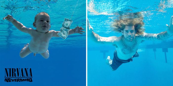 Повзрослевший малыш с обложки альбома группы Nirvana воссоздал фото 25-летней давности (2 фото)