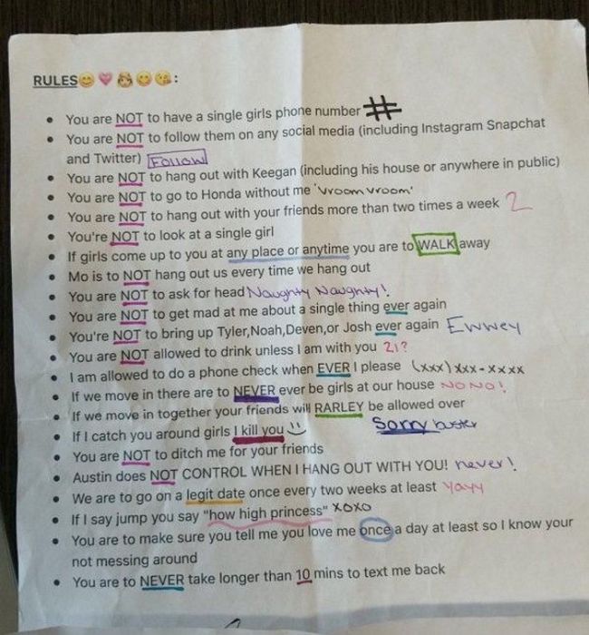 Девушка составила список требований к своему парню (фото)