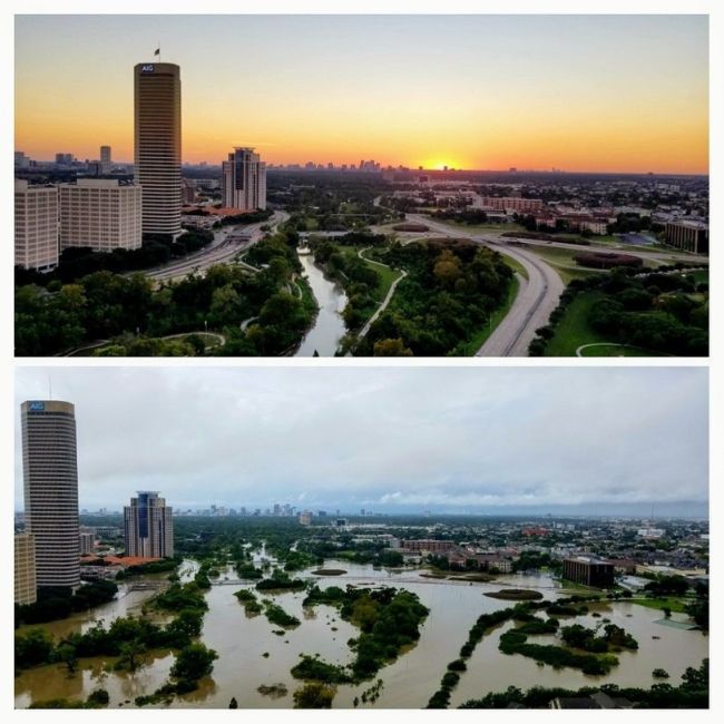 Хьюстон до и после наводнения в стиле "было - стало" (6 фото)