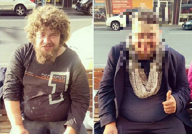 Преображение бездомного мужчины (2 фото)