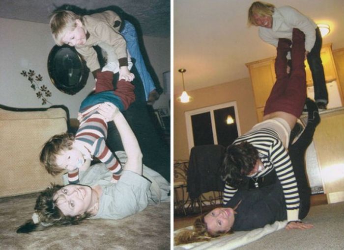 Семейные фотографии в стиле "тогда и сейчас" (17 фото)
