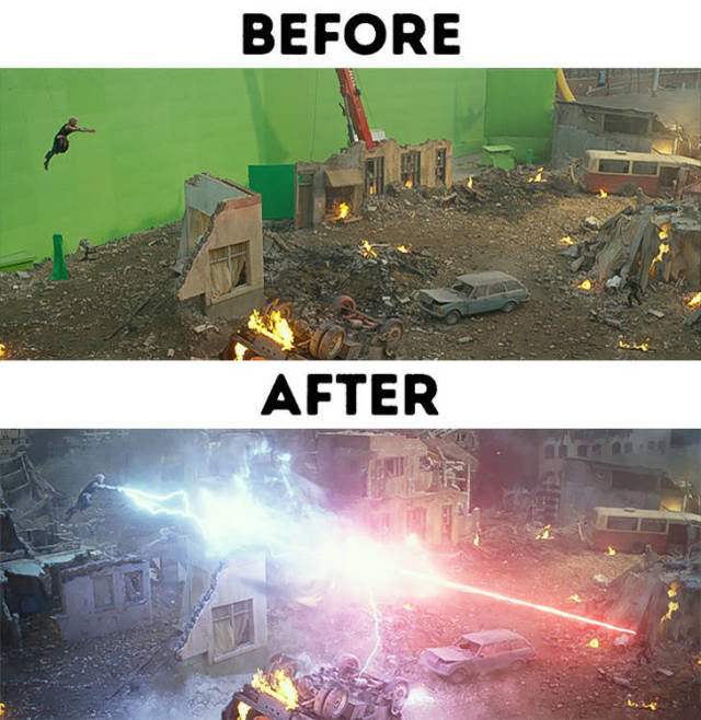 Современные кинофильмы "до и после" добавления спецэффектов (32 фото)
