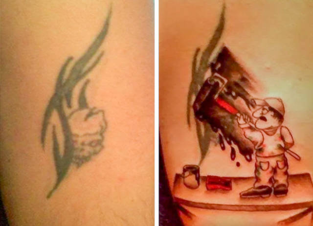 Татуировки в стиле "до и после" (21 фото)