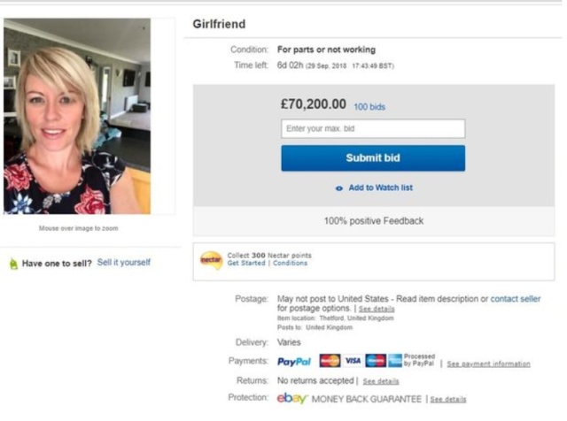 Парень решил продать свою девушку на eBay (4 фото)