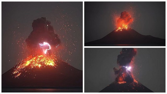 Действующий вулкан Кракатау генерирует молнии и гром (4 фото + видео)