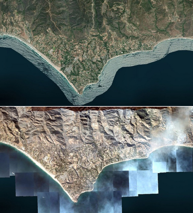 Фотографии Малибу со спутника до и после пожаров (9 фото)