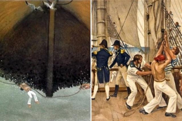 Протаскивание под килем, или как наказывали провинившихся пиратов и моряков (4 фото)