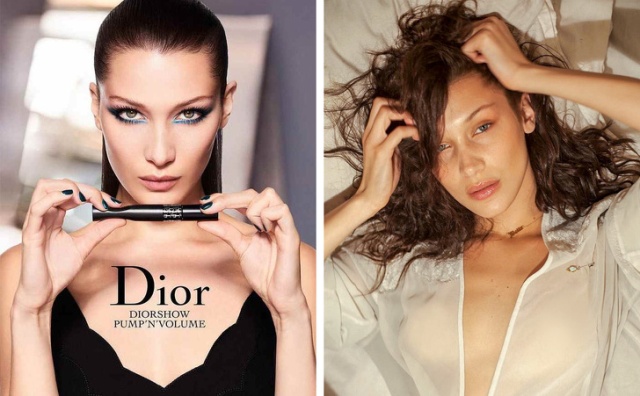 Модели из рекламы косметики с макияжем и без него (22 фото)