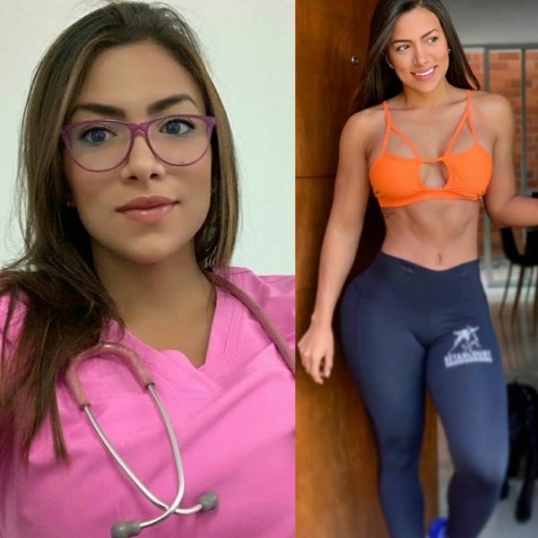 девушка медсестра в спортивной форме
