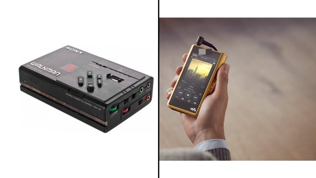 Аудиоплеер Walkman в 90-х и современный плеер в 2018 году.