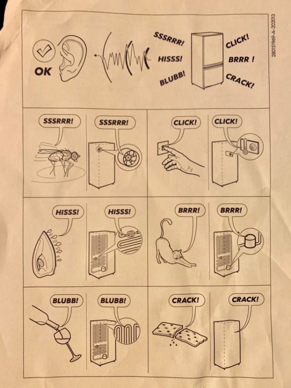 Инструкция к холодильнику, которая объясняет, какие звуки для него - норма